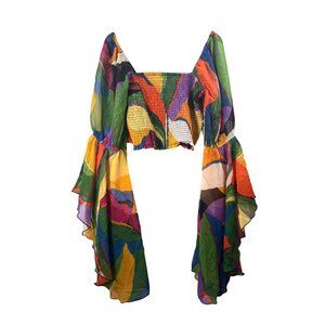 Live‎ 4 Truth Sheer colorful tropical smocked blouse bell sleeve sz 1X